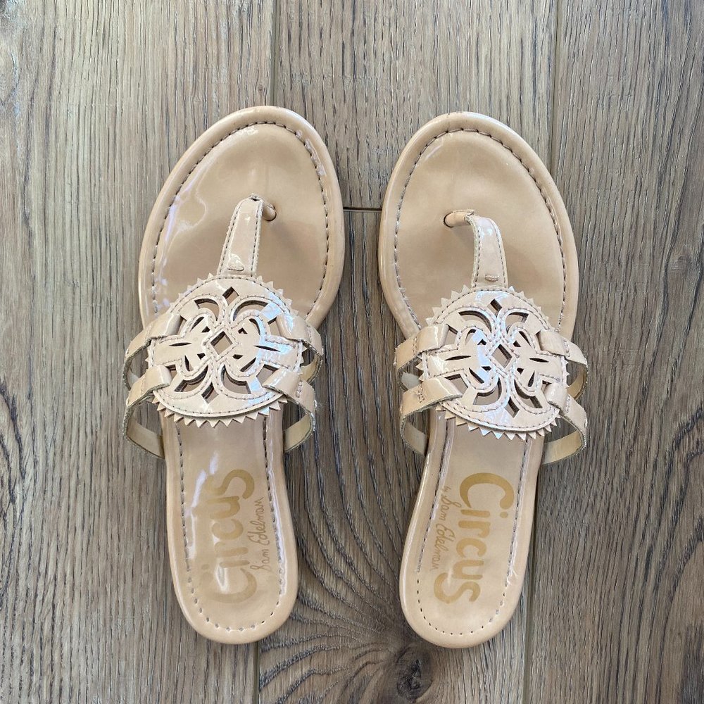 Sam Edelman Circus | Canyon Thong Sandal | Almond Patent | Size 6